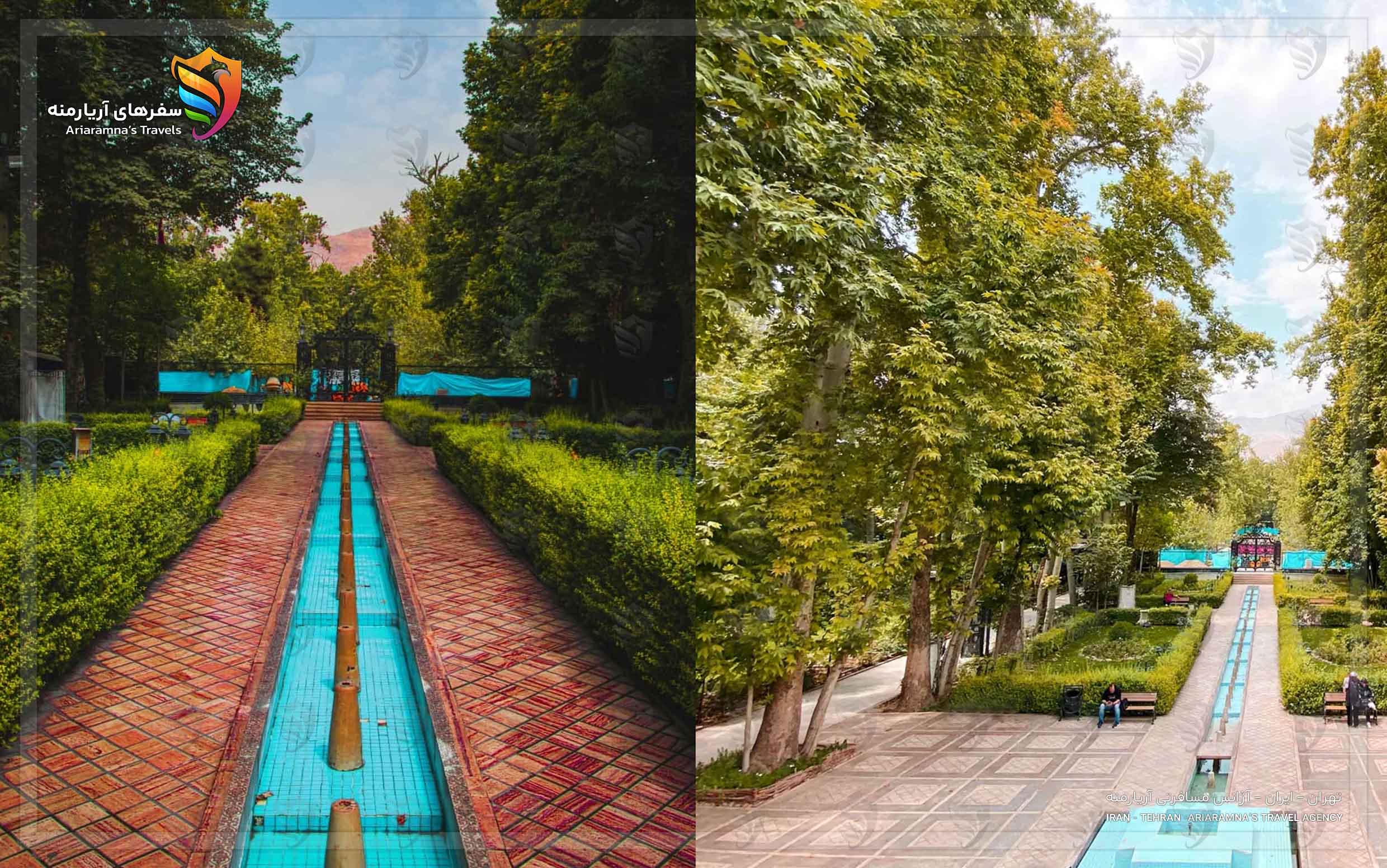 نمایی از باغ فردوس تهران در ۲ نمای متفاوت